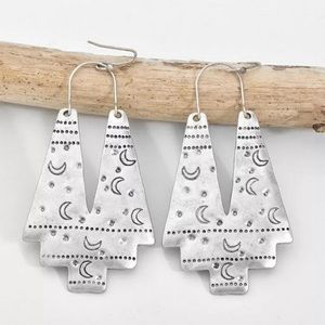 Boho Silver Moon Stamped Dangle Earrings